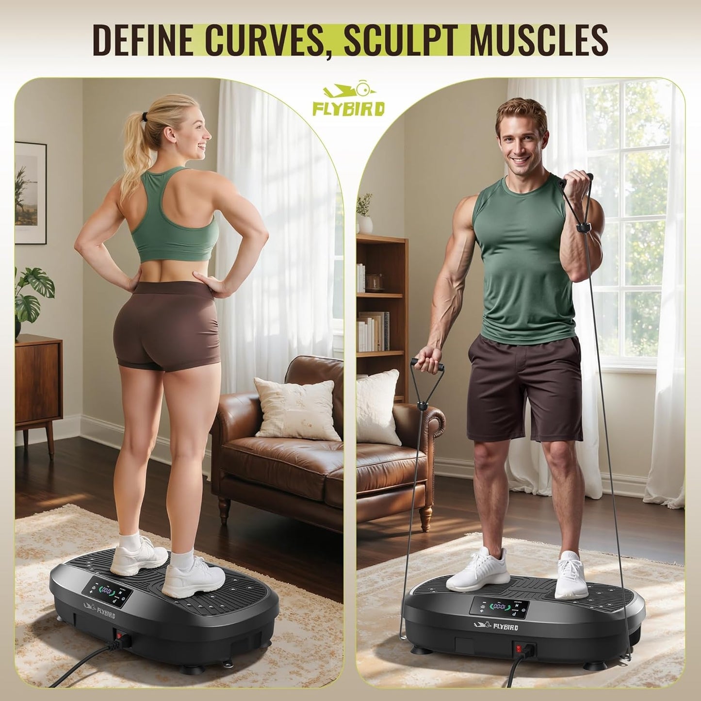 FLYBIRD Vibration Plate Exercise Machine, Adjustable Speed High Intensity Vibration for Muscle Toning Weight Loss Lymphatic Drainage, Full Body Workout Vibration Plate