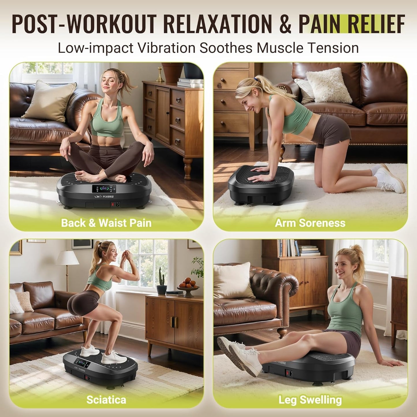 FLYBIRD Vibration Plate Exercise Machine, Adjustable Speed High Intensity Vibration for Muscle Toning Weight Loss Lymphatic Drainage, Full Body Workout Vibration Plate