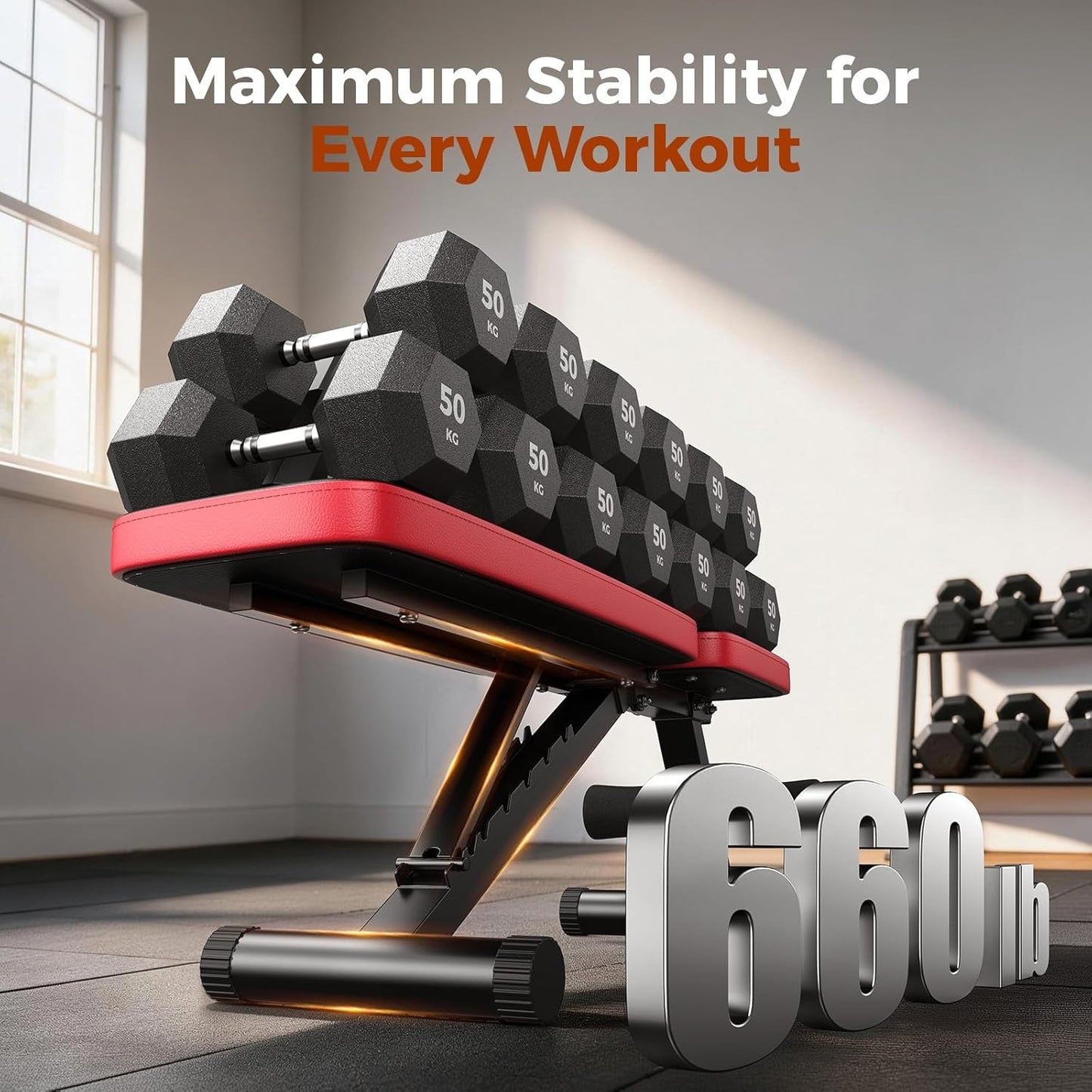 Adjustable Weight Bench and Dumbbell Set for Home Gym, 660LBS Capacity Workout Bench with Adjustable Dumbbell Set of 2, 25LBS Pair (Total 50LBS) with Storage Box for Full Body Workouts