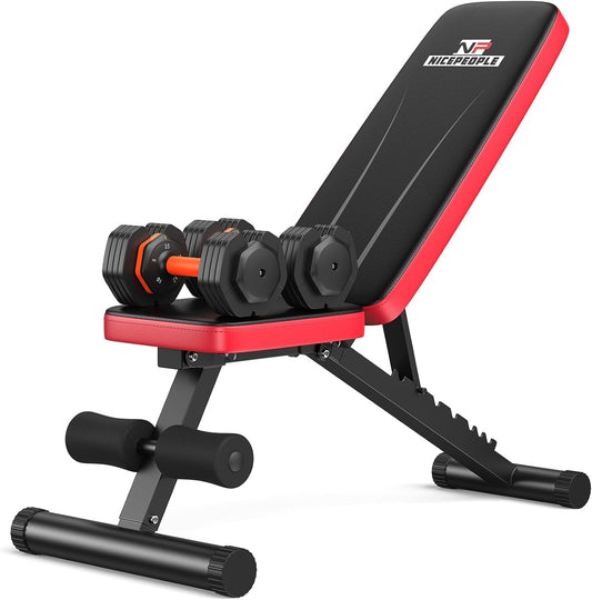 Adjustable Weight Bench and Dumbbell Set for Home Gym, 660LBS Capacity Workout Bench with Adjustable Dumbbell Set of 2, 25LBS Pair (Total 50LBS) with Storage Box for Full Body Workouts