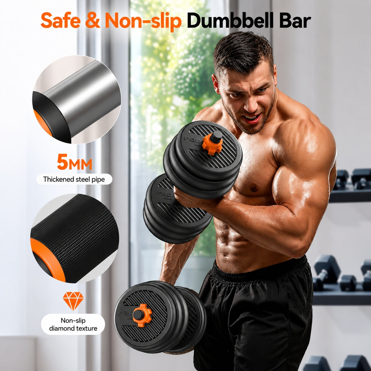 Adjustable Weight Bench & 20/30/40/45/70/90lbs Dumbbell Set 5-in-1 Home Gym Combo, Foldable Strength Bench + Dumbbells, Barbell, Kettlebell
