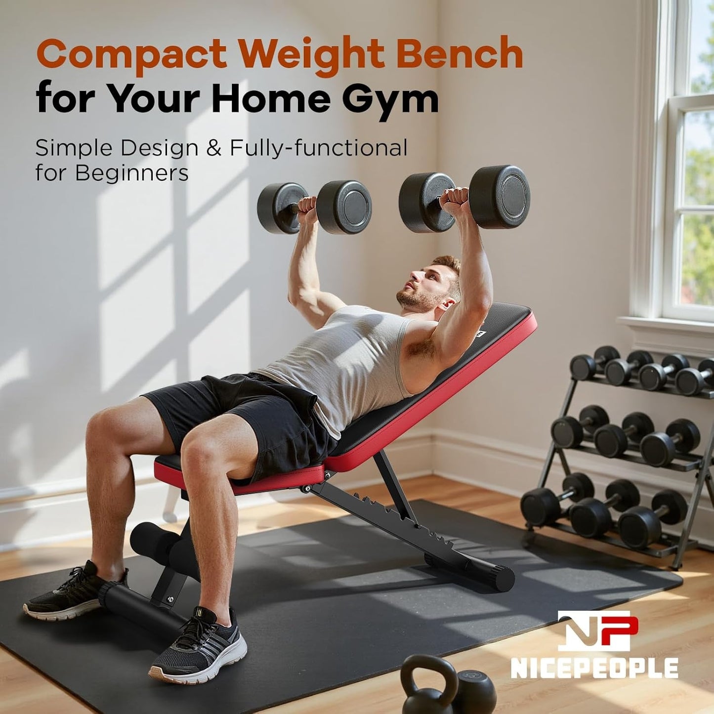 Adjustable Weight Bench & 20/30/40/45/70/90lbs Dumbbell Set 5-in-1 Home Gym Combo, Foldable Strength Bench + Dumbbells, Barbell, Kettlebell