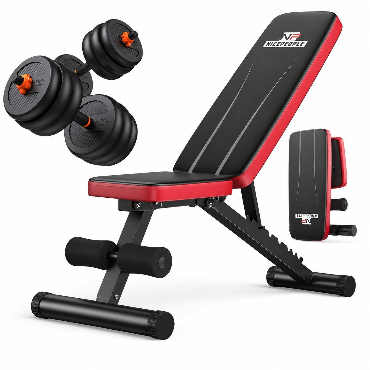 Adjustable Weight Bench & 20/30/40/45/70/90lbs Dumbbell Set 5-in-1 Home Gym Combo, Foldable Strength Bench + Dumbbells, Barbell, Kettlebell