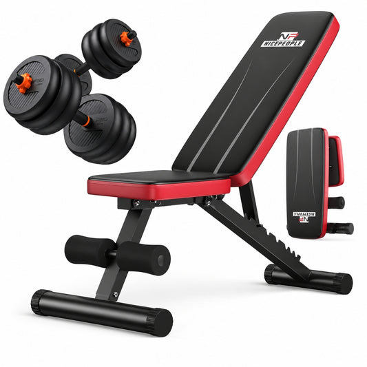 Adjustable Weight Bench & 20/30/40/45/70/90lbs Dumbbell Set 5-in-1 Home Gym Combo, Foldable Strength Bench + Dumbbells, Barbell, Kettlebell