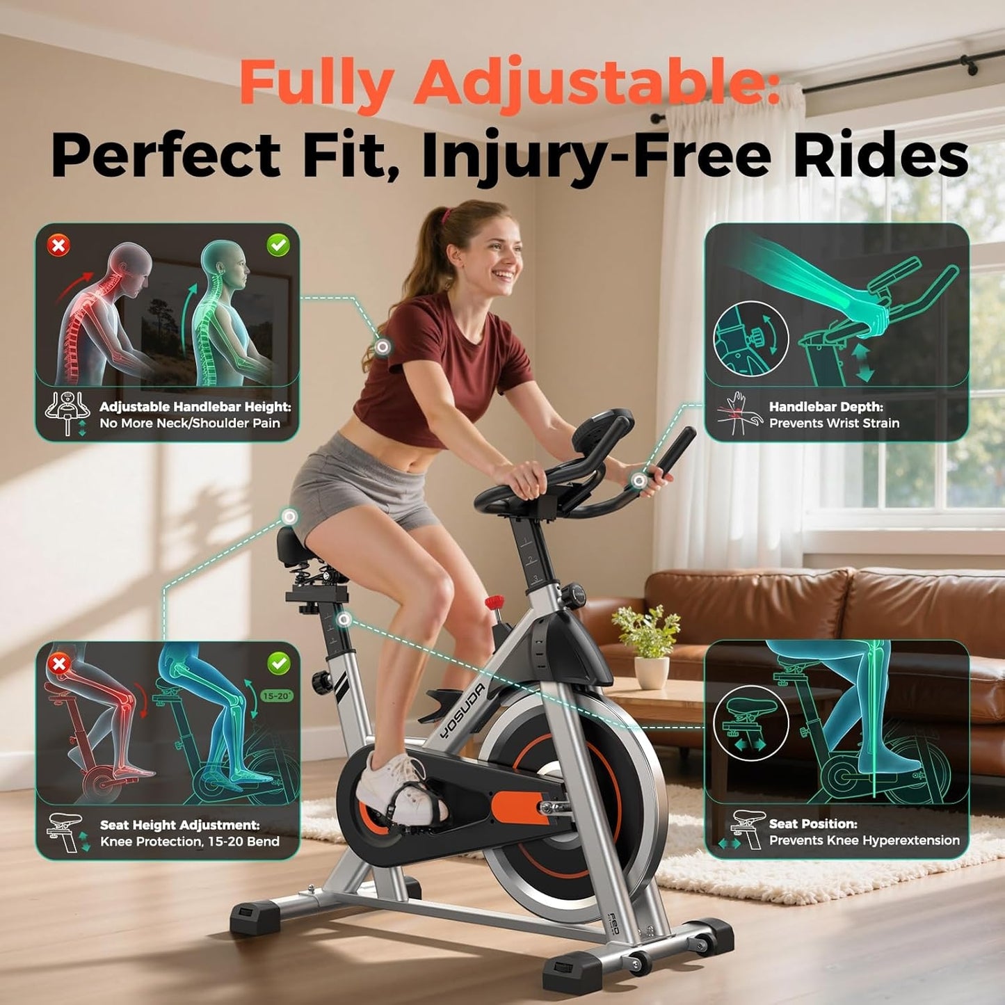 YOSUDA Exercise Bike Stationary Indoor Cycling Bike for Home 300 Lbs Weight Capacity