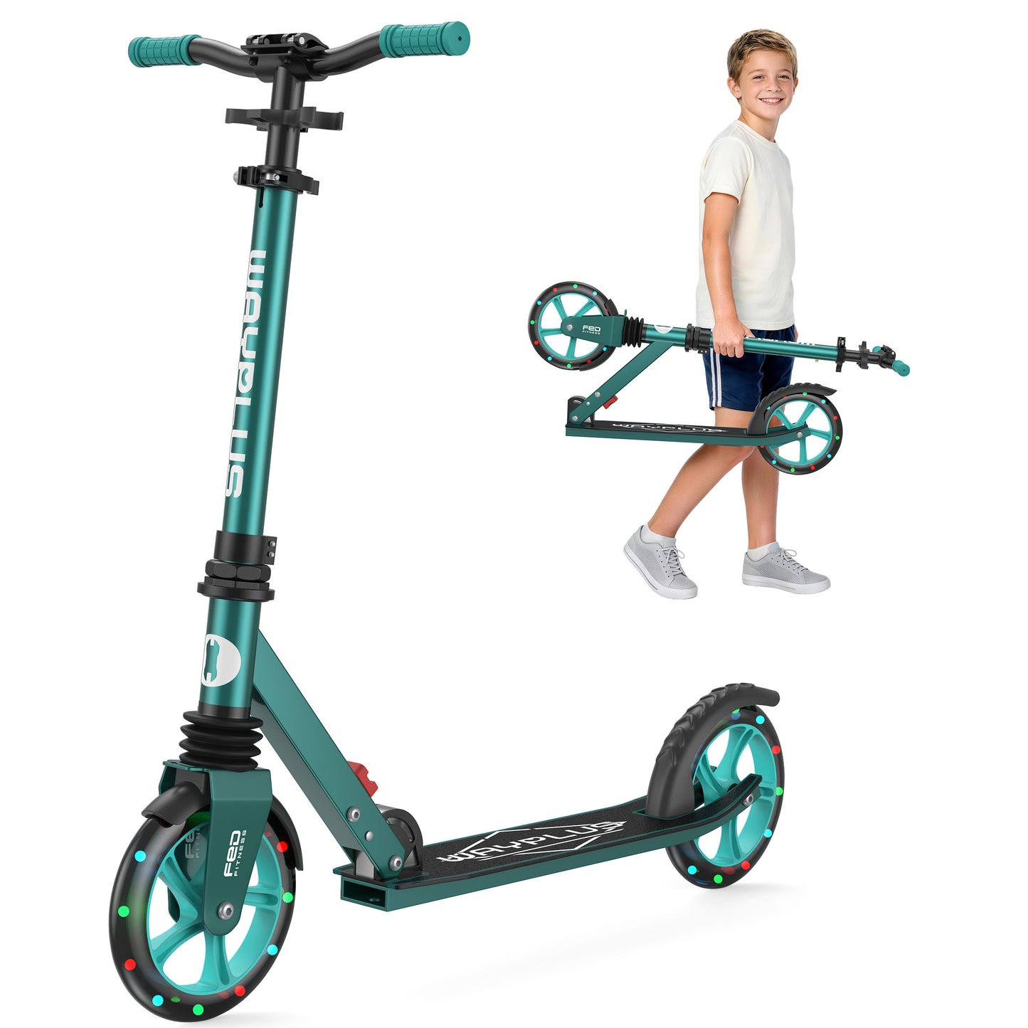 WAYPLUS Kick Scooter for Ages 6+,Kid, Teens & Adults. Max Load 240 LBS. Foldable, Lightweight, 8IN Big Wheels for Kids, Teen and Adults, 4 Adjustable Levels. Bearing ABEC9