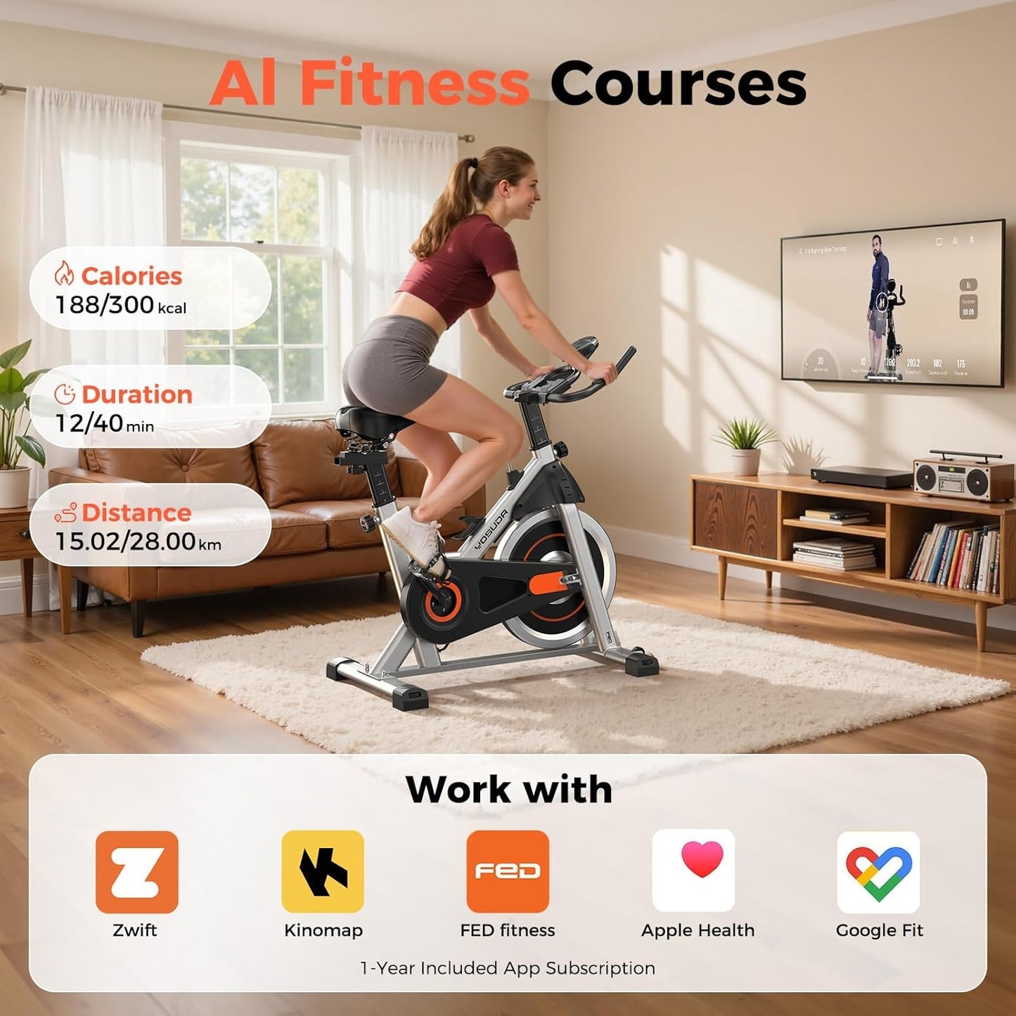 YOSUDA Exercise Bike Stationary Indoor Cycling Bike for Home 300 Lbs Weight Capacity