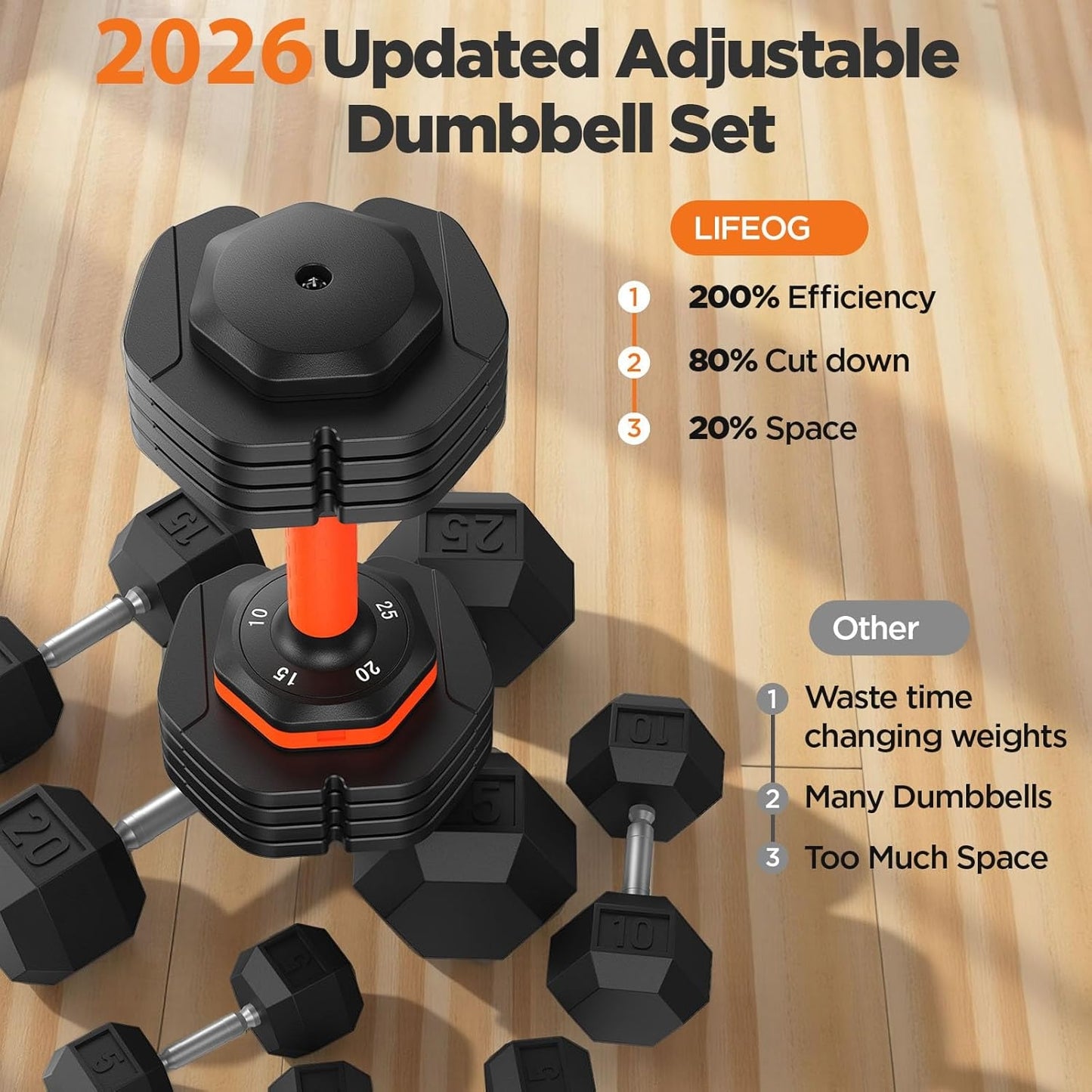 1 Pair 25LB/55LB Adjustable Dumbbells Set, 5LB to 25LB Dumbbell Weight Set
