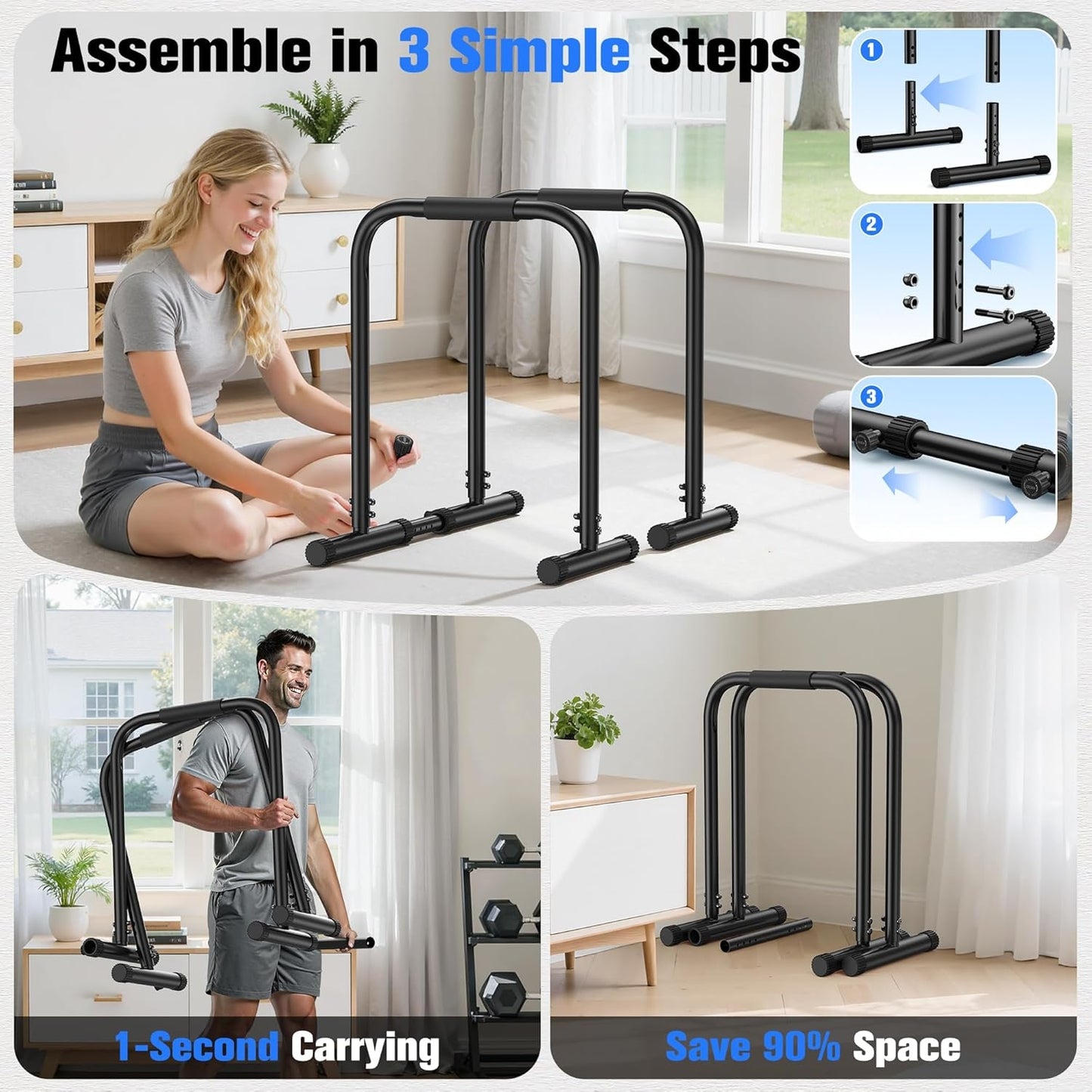 Sportsroyals Adjustable Dip Bar Station, Heavy Duty Parallette & Parallel Bars, 400LBS Stable Dip Stands for Home Gym, Calisthenics & Upper Body Workout Equipment