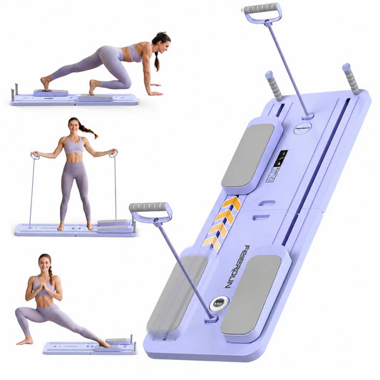 FEIERDUN 5 in 1 Folding Pilates Board, Pilates Reformer Set with 300 LBS Weight Capacity, Portable Home Pilates for Woman (Purple)
