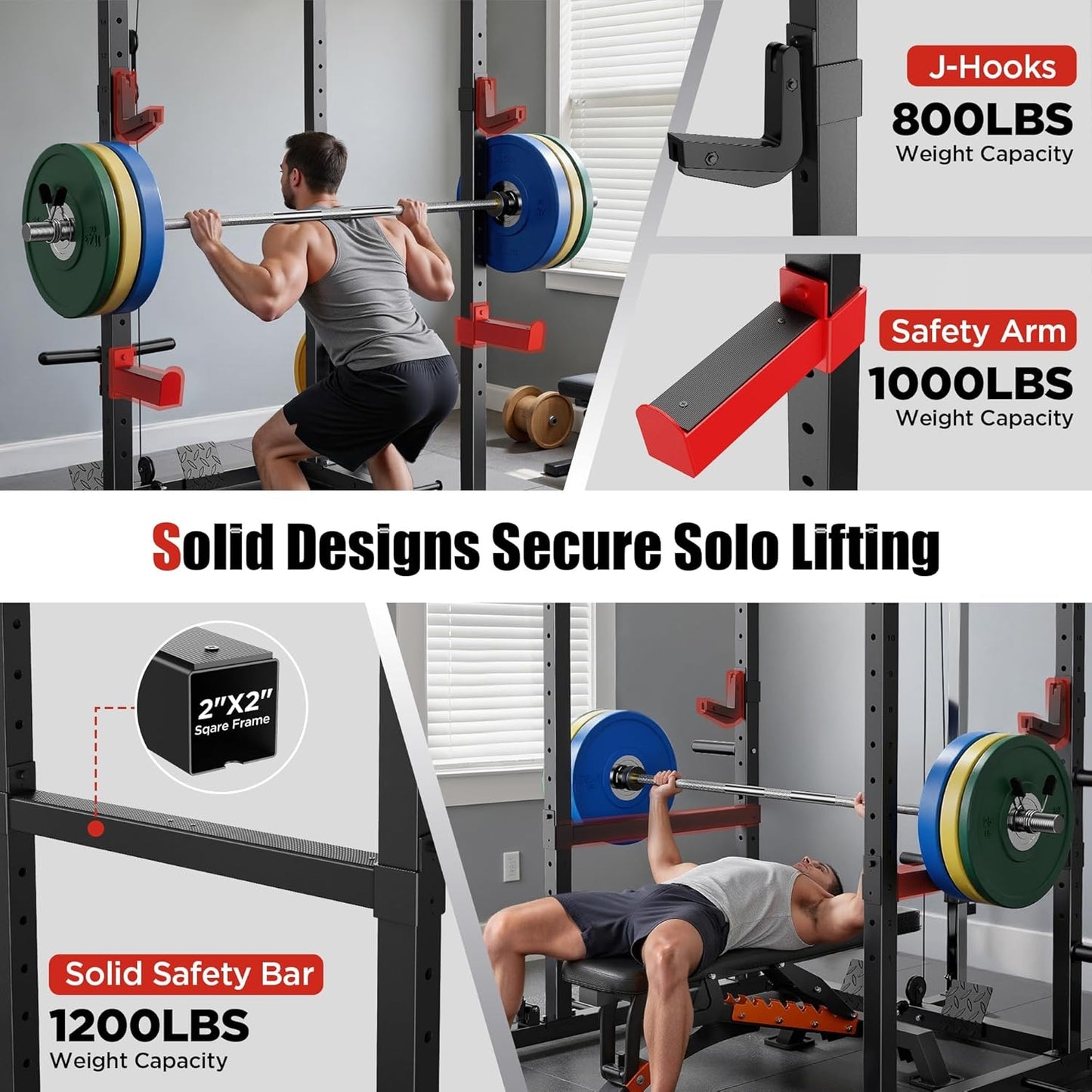 SPORTSROYALS Power Rack, Multi-Functional Power Cage, Squat Rack with Pulley System & LAT Pull Down, Workout Cage with J Hooks for Home Gym