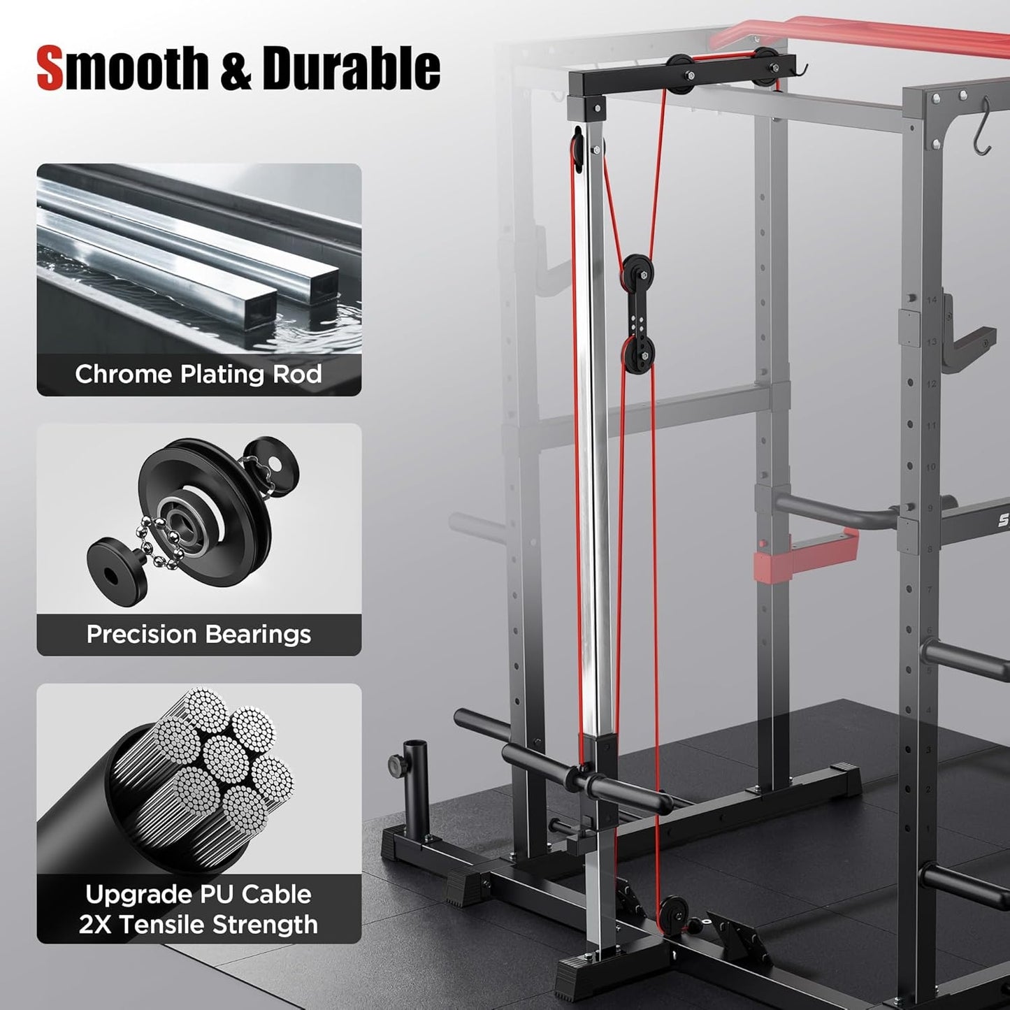SPORTSROYALS Power Rack, Multi-Functional Power Cage, Squat Rack with Pulley System & LAT Pull Down, Workout Cage with J Hooks for Home Gym