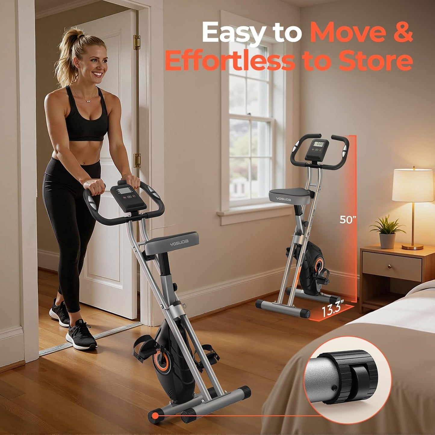YOSUDA Folding Exercise Bike - Foldable Stationary Bike for Home Gym Workout