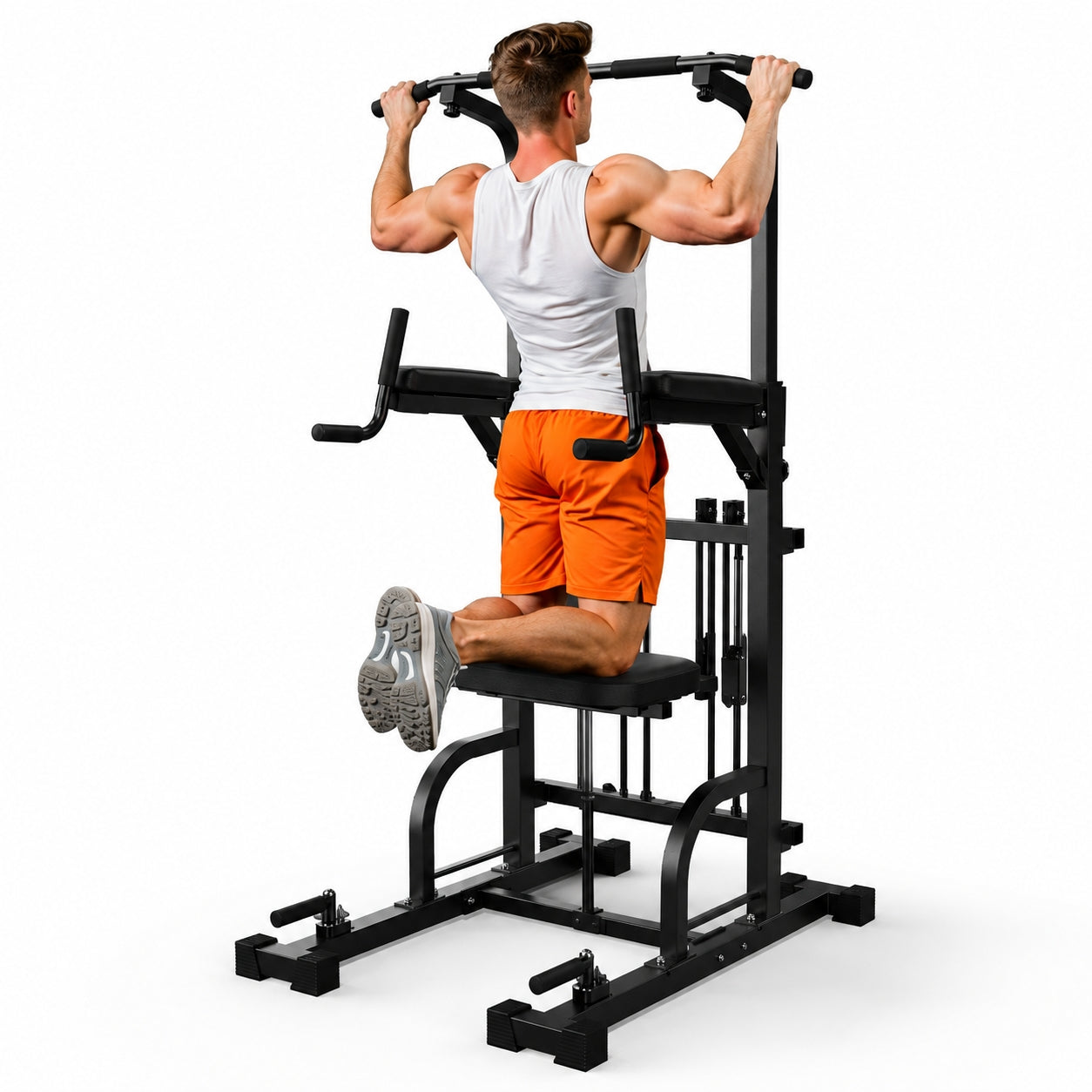 FED Fitness Assisted Power Tower Pull Up Station,450LBS Heavy Duty Pull Up Bar with Adjustable Assisted Pad,Multi-Function Dip Station for Home Gym