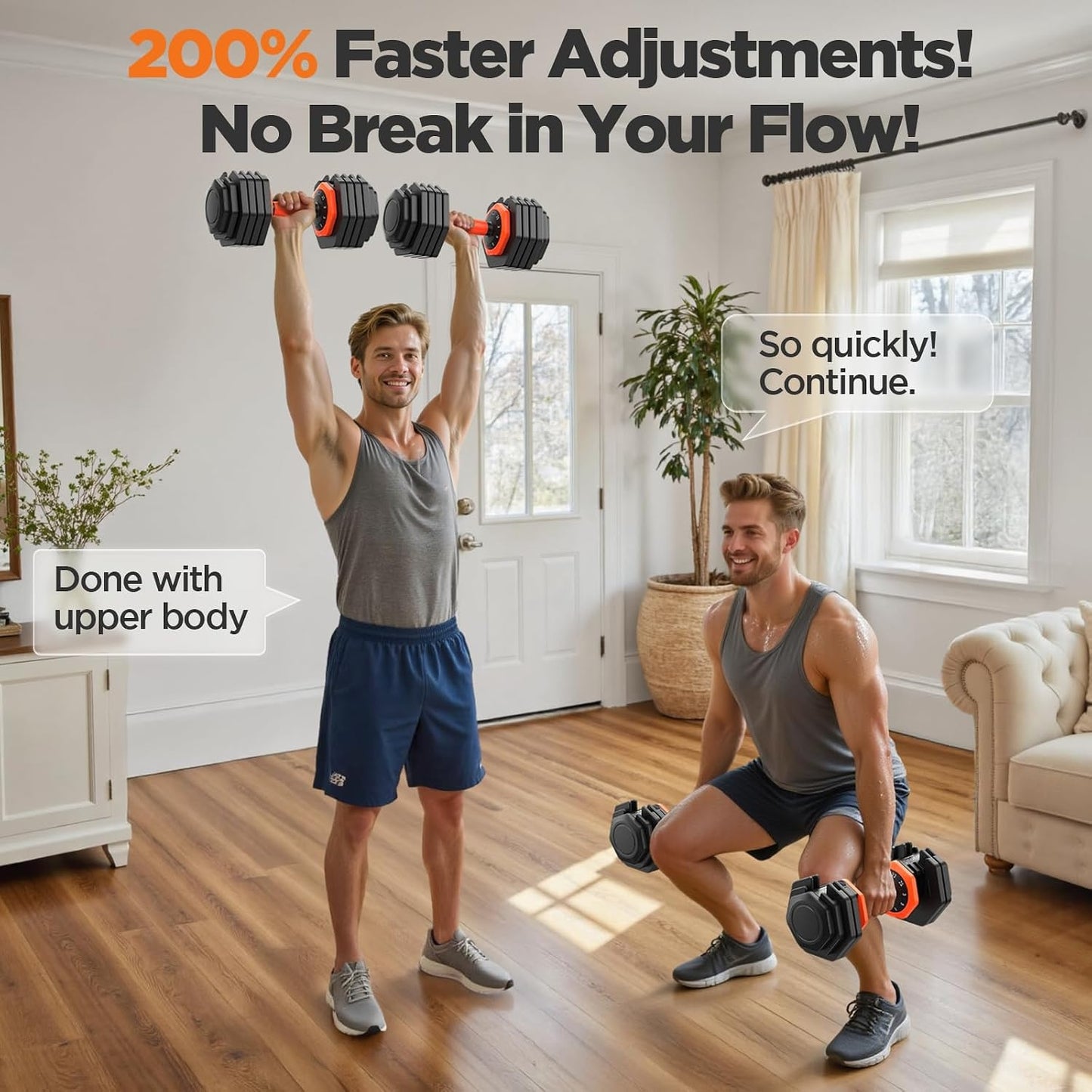 FED FITNESS Adjustable Dumbbell Set of 2, Total 50lb/110lb, 25lb/55lb Adjustable Weights with Storage Box, Anti-Slip Grip for Home Gym