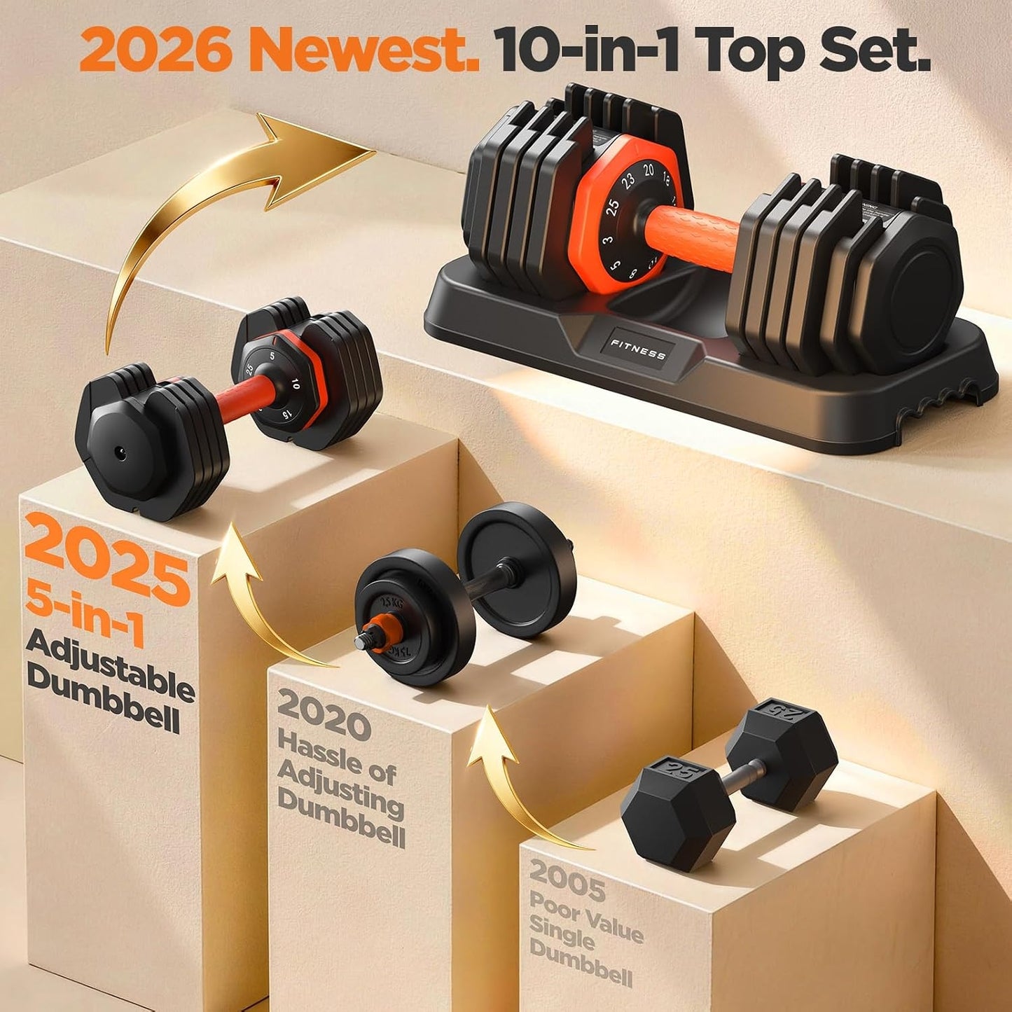 FED FITNESS Adjustable Dumbbell Set of 2, Total 50lb/110lb, 25lb/55lb Adjustable Weights with Storage Box, Anti-Slip Grip for Home Gym