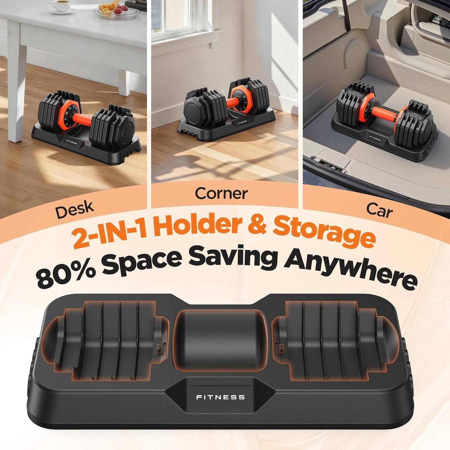 FED FITNESS Adjustable Dumbbell Set of 2, Total 50lb/110lb, 25lb/55lb Adjustable Weights with Storage Box, Anti-Slip Grip for Home Gym