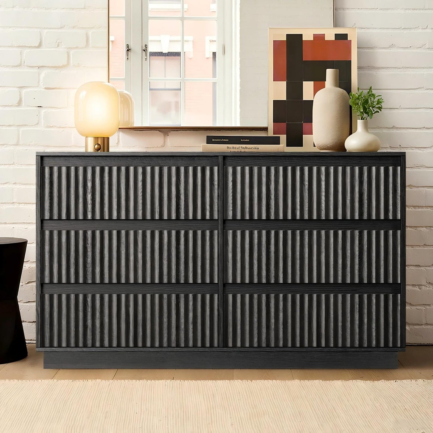 Dejesus 6-Drawer Dresser 47"W Double Dresser With Waveform Fluted Panel