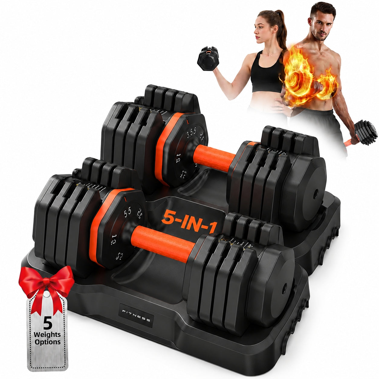 FED FITNESS Adjustable Dumbbell Set of 2, Total 50lb/110lb, 25lb/55lb Adjustable Weights with Storage Box, Anti-Slip Grip for Home Gym