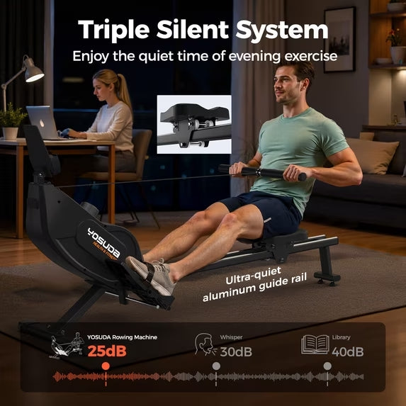 YOSUDA Magnetic Rowing Machine 350 LB Weight Capacity , Foldable Rower for Home Use with 16-Level Max 115lbs Adjustable Resistance and Bluetooth