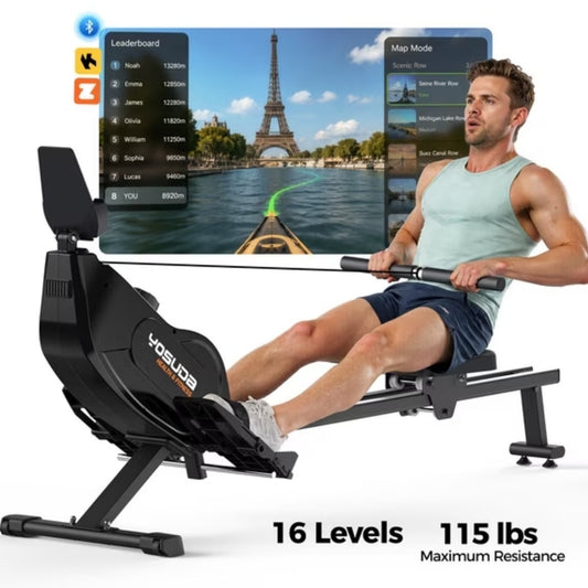 YOSUDA Magnetic Rowing Machine 350 LB Weight Capacity , Foldable Rower for Home Use with 16-Level Max 115lbs Adjustable Resistance and Bluetooth