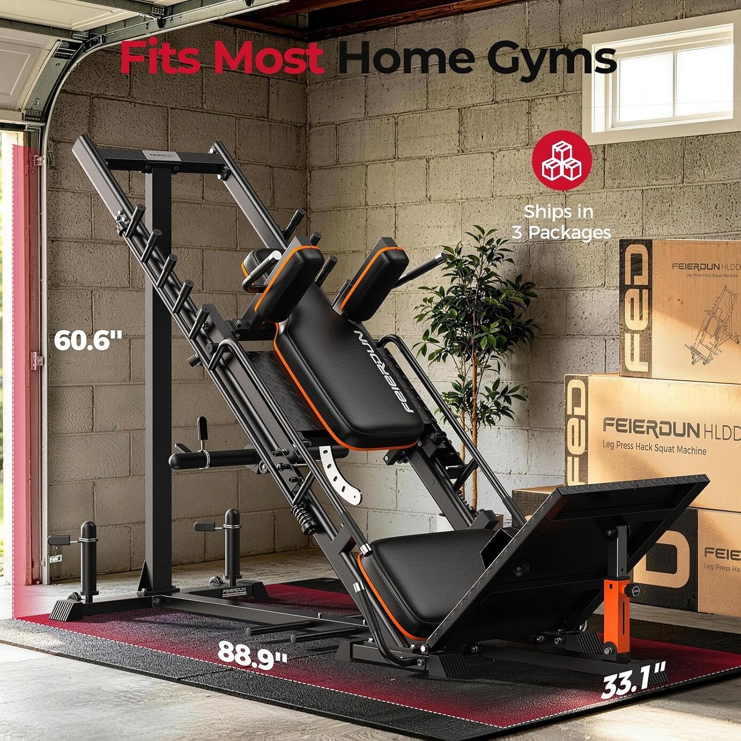 FEIERDUN 2-in-1 Leg Press Hack Squat Machine, Smoother & Zero-Maintenance Operation with Upgraded Roller System, Extended Full ROM, Heavy-Duty Leg Press Machine for Lower Body Strength Training