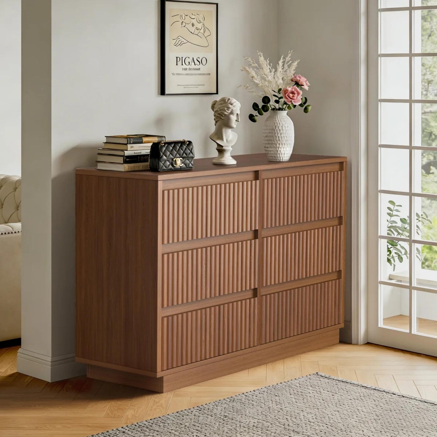 Dejesus 6-Drawer Dresser 47"W Double Dresser With Waveform Fluted Panel