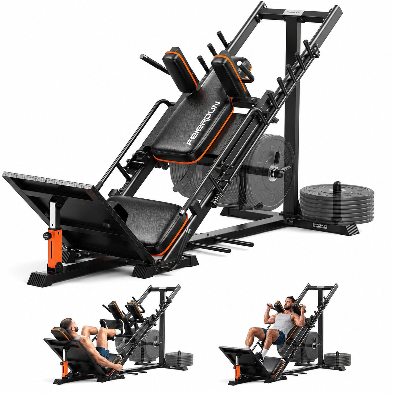 FEIERDUN 2-in-1 Leg Press Hack Squat Machine, Smoother & Zero-Maintenance Operation with Upgraded Roller System, Extended Full ROM, Heavy-Duty Leg Press Machine for Lower Body Strength Training
