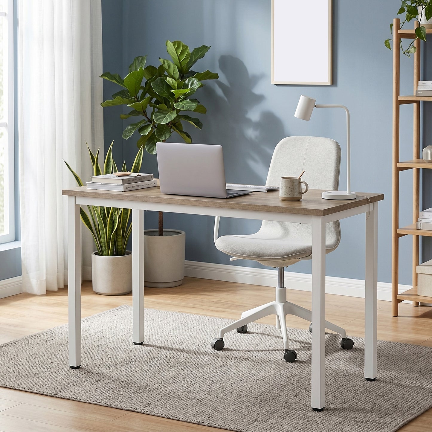 KOLIGEY 47 Inch Computer Desk Home Office Desk Workstation Table Sturdy Frame Modern Simple Easy Assembly Oak Color White