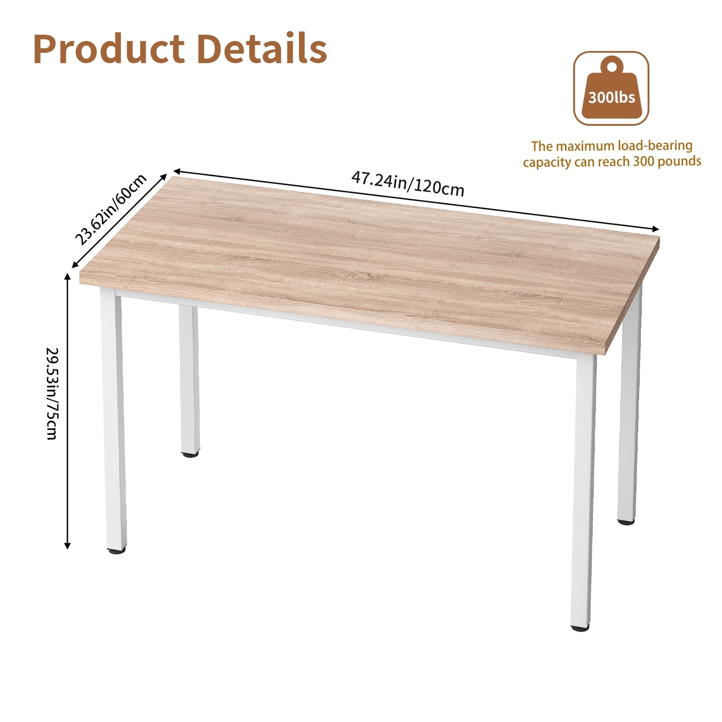 KOLIGEY 47 Inch Computer Desk Home Office Desk Workstation Table Sturdy Frame Modern Simple Easy Assembly Oak Color White