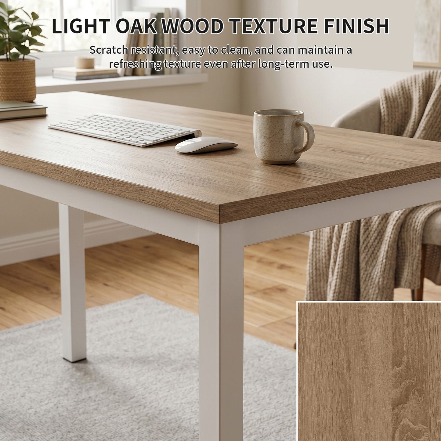KOLIGEY 47 Inch Computer Desk Home Office Desk Workstation Table Sturdy Frame Modern Simple Easy Assembly Oak Color White