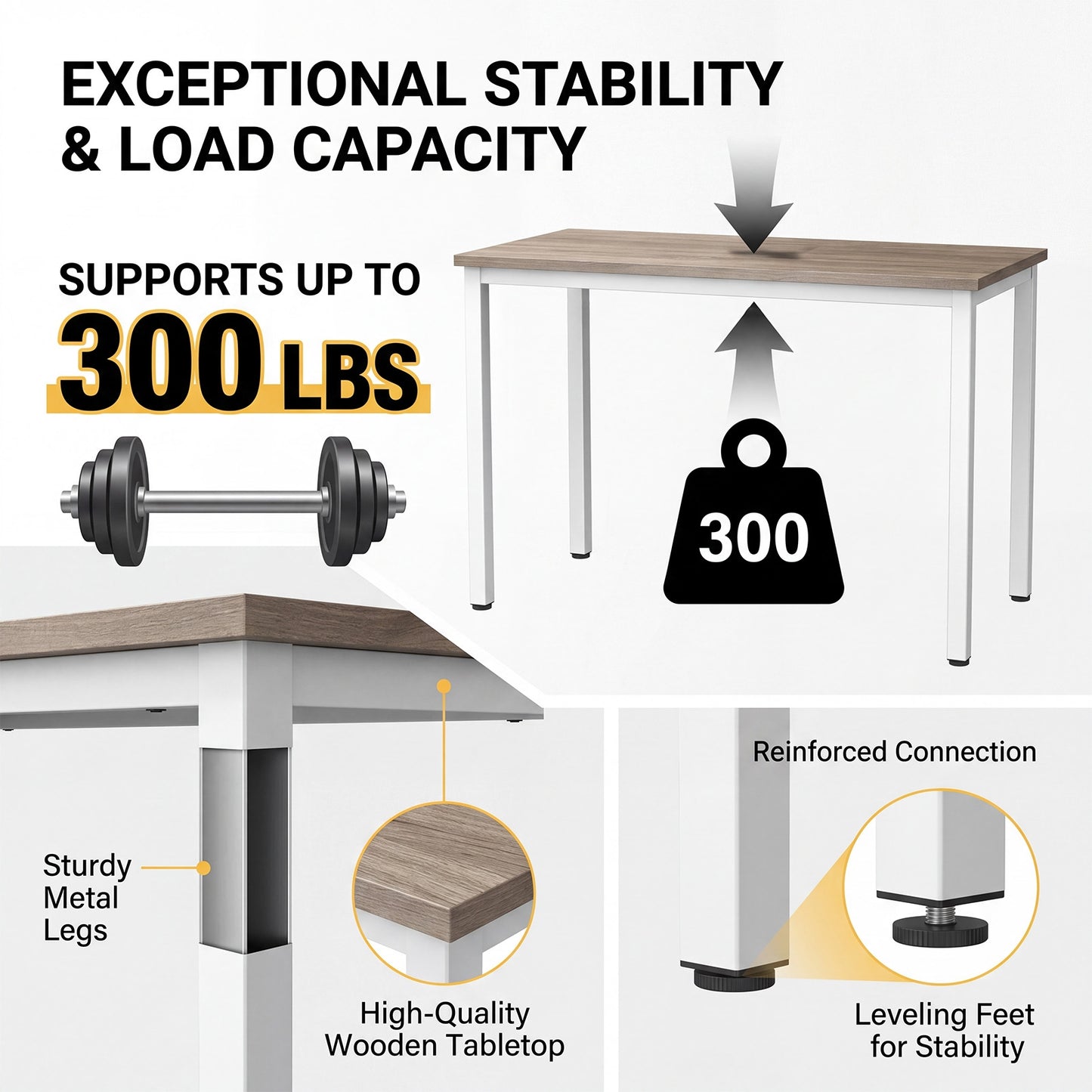 KOLIGEY 47 Inch Computer Desk Home Office Desk Workstation Table Sturdy Frame Modern Simple Easy Assembly Oak Color White