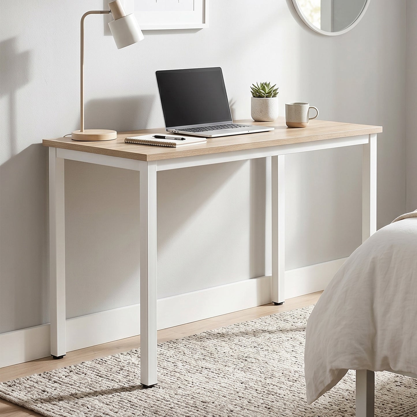 KOLIGEY 47 Inch Computer Desk Home Office Desk Workstation Table Sturdy Frame Modern Simple Easy Assembly Oak Color White