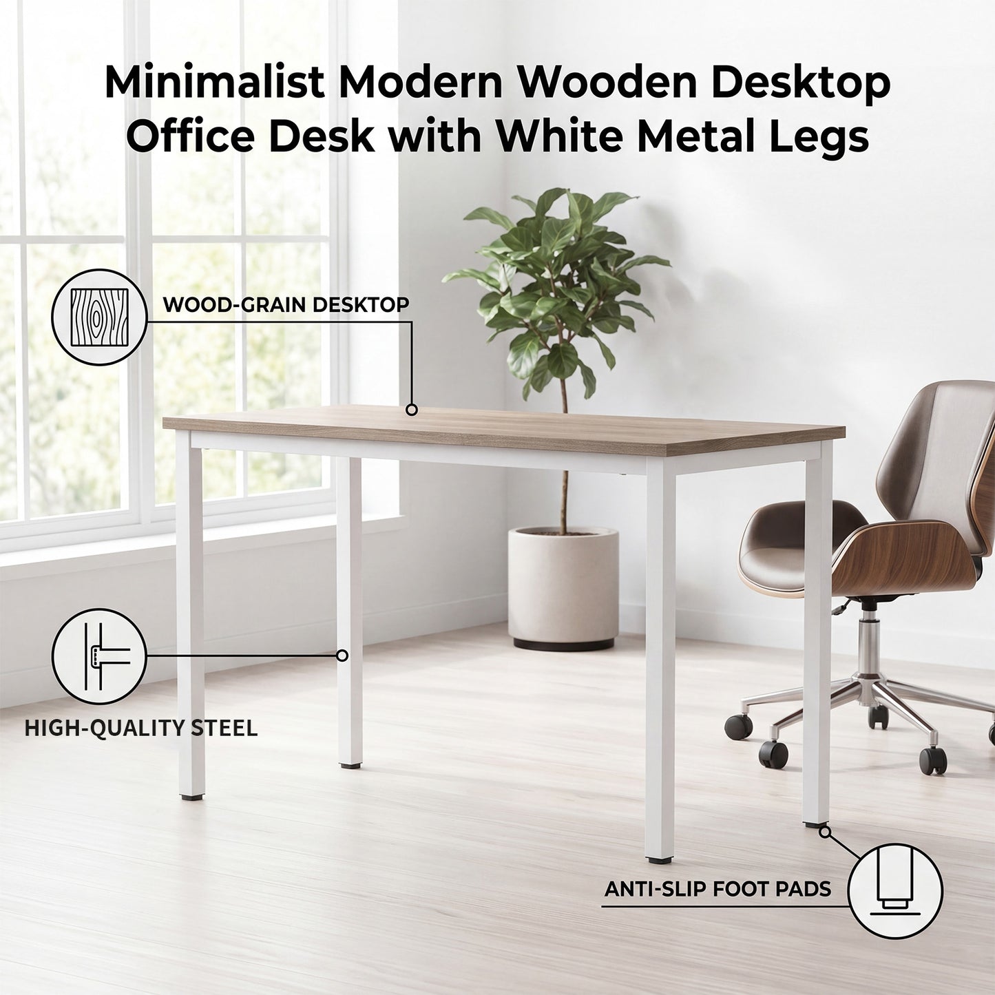 KOLIGEY 47 Inch Computer Desk Home Office Desk Workstation Table Sturdy Frame Modern Simple Easy Assembly Oak Color White