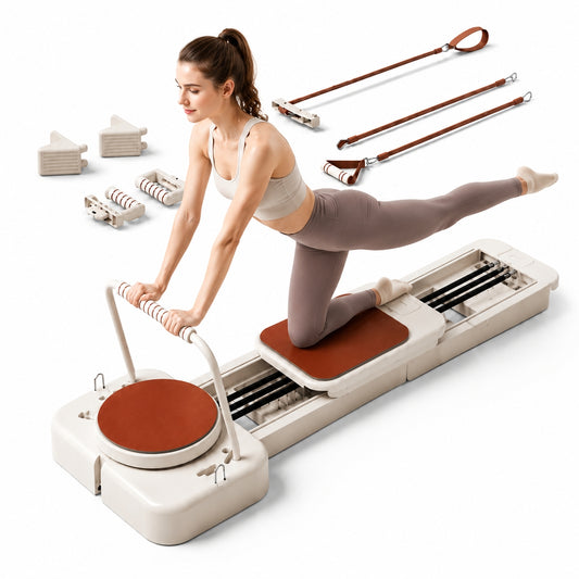 FED FITNESS Pilates Reformer Machine for Home, Extended Sliding Rail Pilates Equipment with Twisting Board, Full Body Exercise Trainer for Core Workout, Stretching, Flexibility and Balance Training