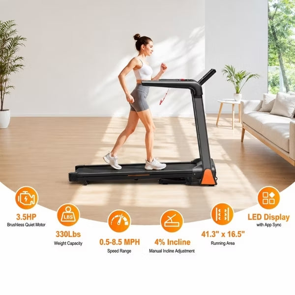 FED FITNESS Folding Treadmill 3.5 Horsepower 0.5-8.5MPH 330LBS Capacity LED Display Foldable Walking Pad Treadmill for Home