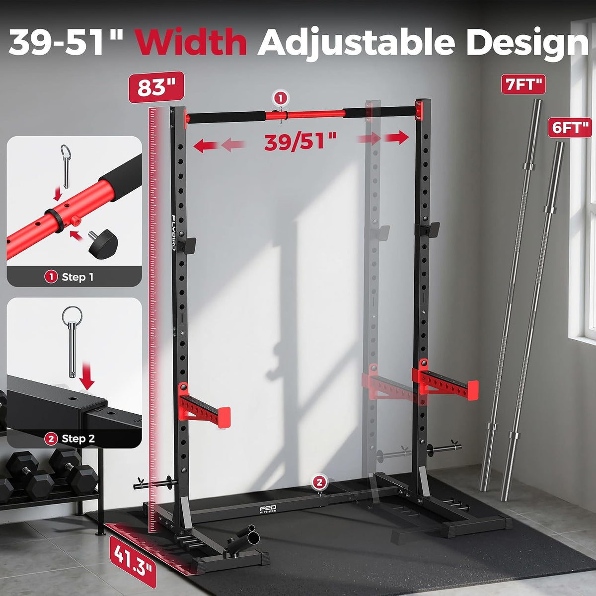 FLYBIRD Adjustable Squat Rack with Pull-Up Bar