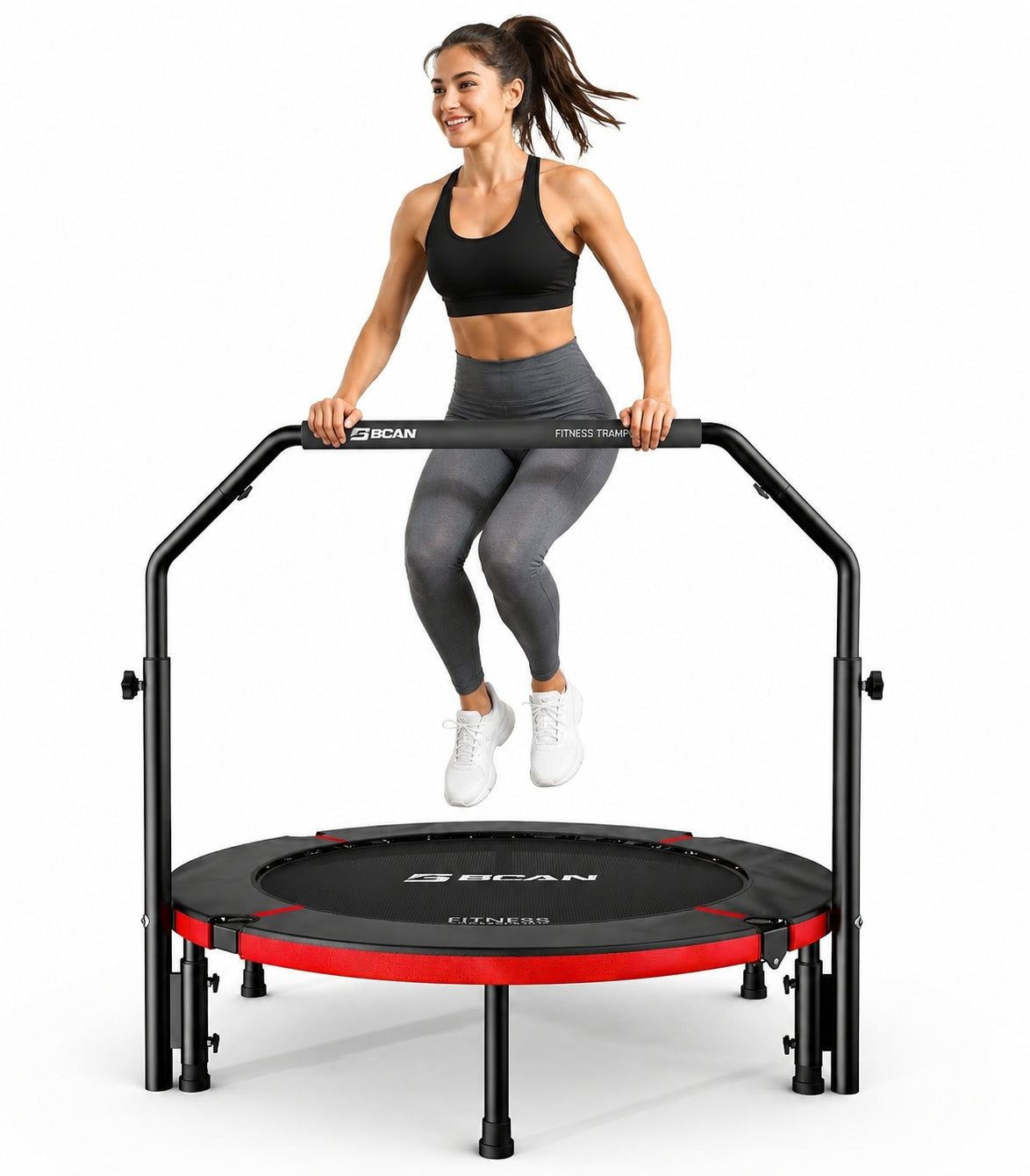 BCAN 48" Foldable Trampoline, Rebounder Trampoline for Adults, U Adjustable Handle
