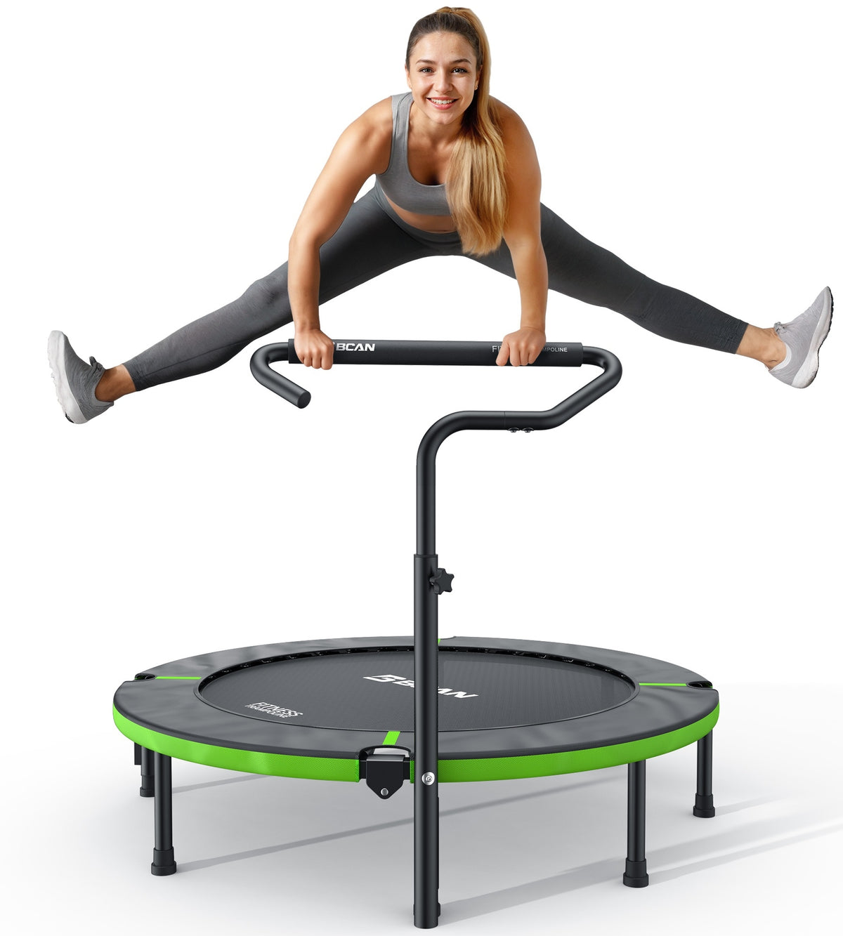 BCAN 40" Foldable Mini Trampoline, Rebounder Trampoline for Adults,  Adjustable Handle, Exercise Rebounder for Adults Indoor/Garden Workout, Max Load 330lbs