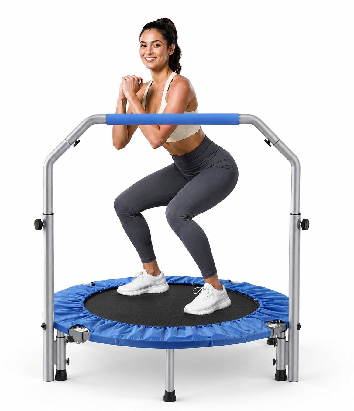 BCAN 40/48" Foldable Trampoline Max Load 330lbs/440lbs, Fitness Rebounder with Adjustable Foam Handle, Exercise Trampoline for Adults Indoor/Garden Workout