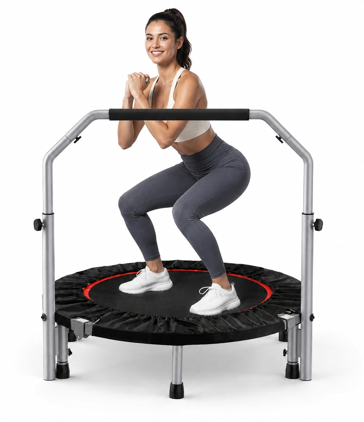 BCAN 40/48" Foldable Trampoline Max Load 330lbs/440lbs, Fitness Rebounder with Adjustable Foam Handle, Exercise Trampoline for Adults Indoor/Garden Workout