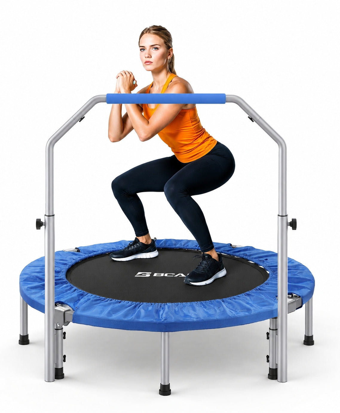 BCAN 40/48" Foldable Trampoline Max Load 330lbs/440lbs, Fitness Rebounder with Adjustable Foam Handle, Exercise Trampoline for Adults Indoor/Garden Workout