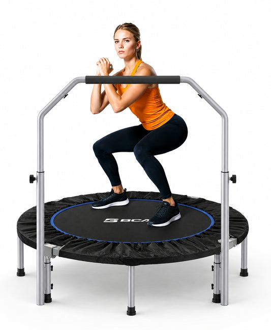 BCAN 40/48" Foldable Trampoline Max Load 330lbs/440lbs, Fitness Rebounder with Adjustable Foam Handle, Exercise Trampoline for Adults Indoor/Garden Workout