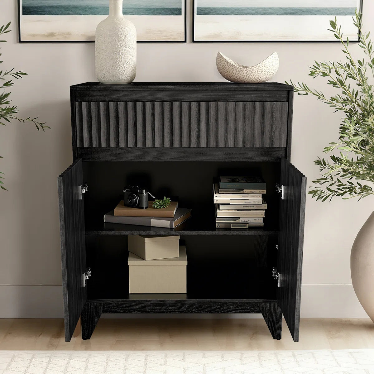 Dejesus 38" Tall 2 - Door Accent Cabinet With Adjustable Shelf, Waveform Fluted Panel