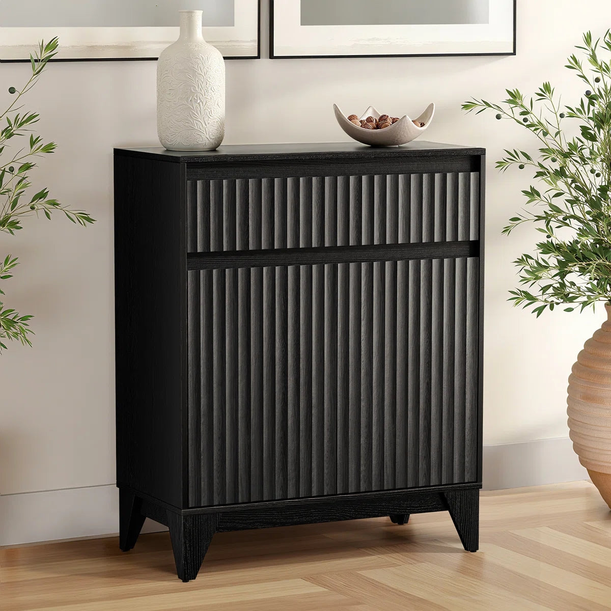Dejesus 38" Tall 2 - Door Accent Cabinet With Adjustable Shelf, Waveform Fluted Panel