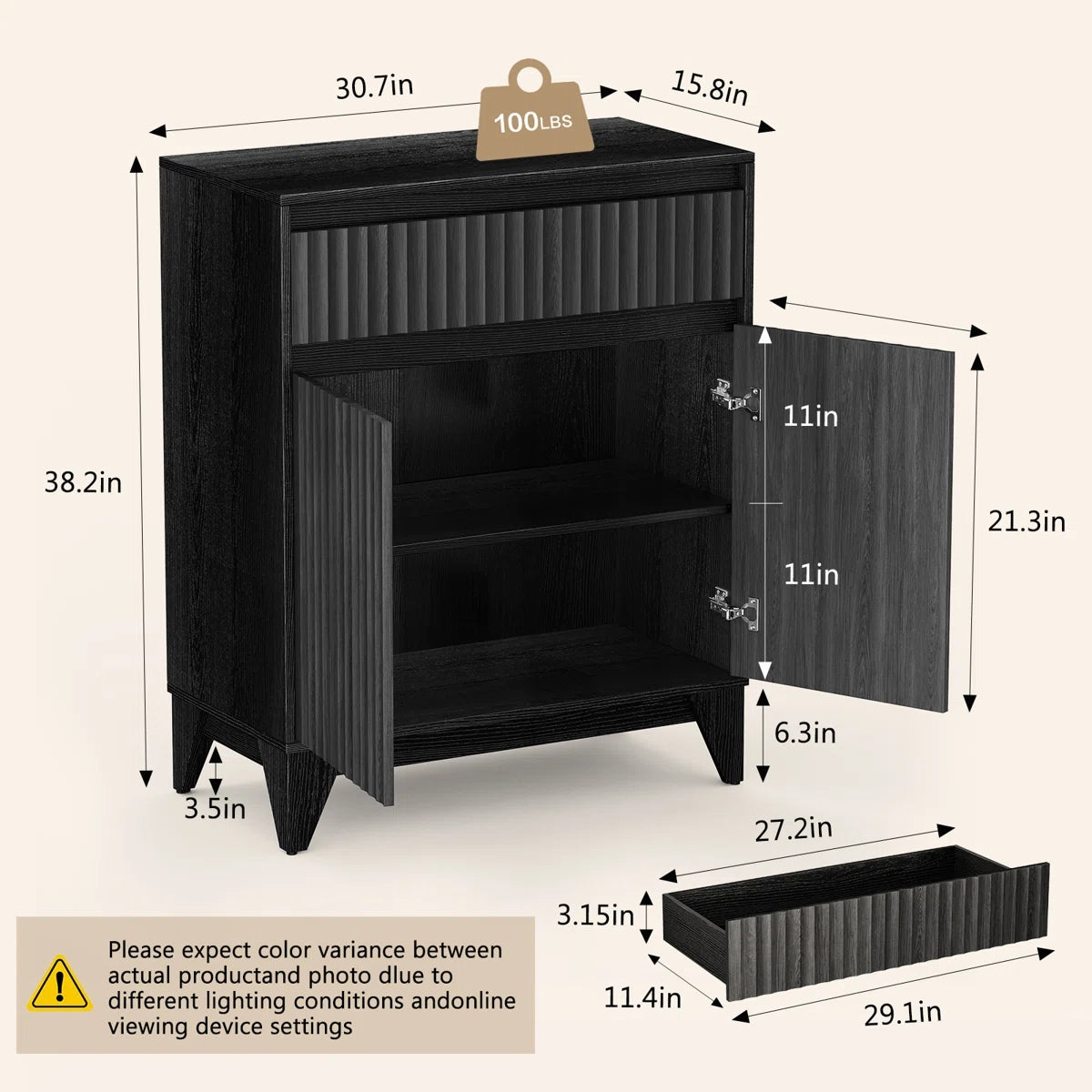 Dejesus 38" Tall 2 - Door Accent Cabinet With Adjustable Shelf, Waveform Fluted Panel