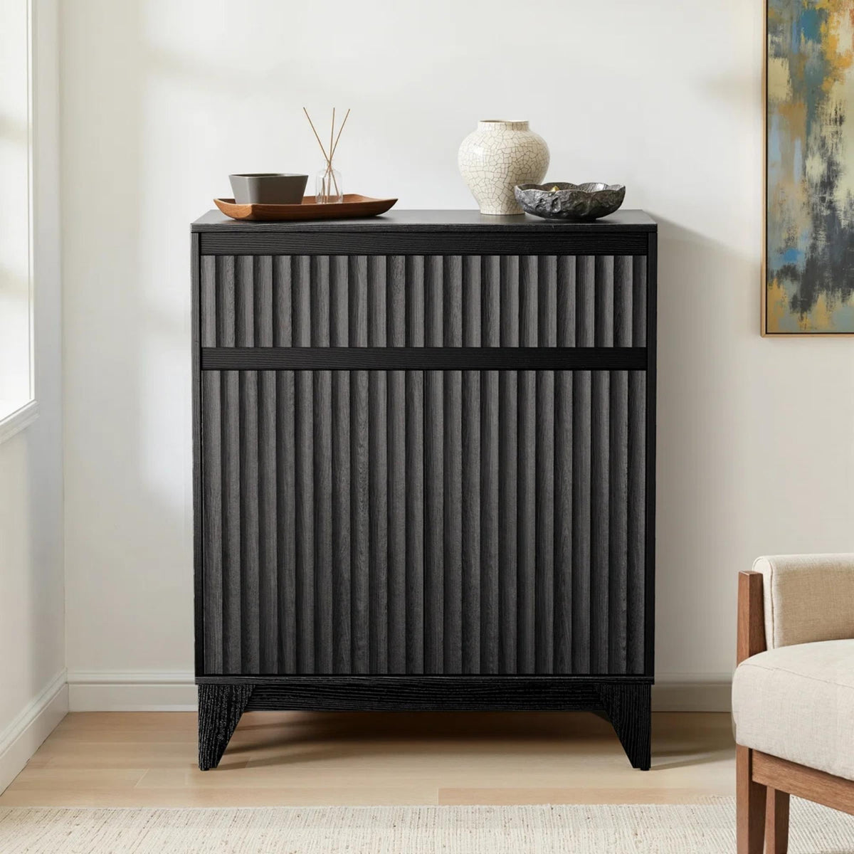 Dejesus 38" Tall 2 - Door Accent Cabinet With Adjustable Shelf, Waveform Fluted Panel