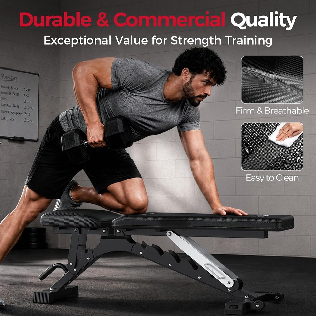 SPORTSROYALS Adjustable Weight Bench, 1300 LB Capacity Commercial Workout Bench for Home Gym, Flat Incline Bench Press with 34" Extra-Long Backrest