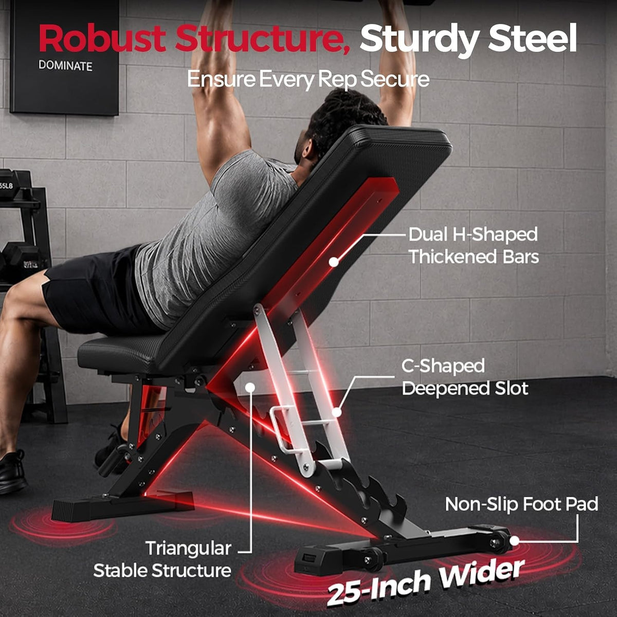 SPORTSROYALS Adjustable Weight Bench, 1300 LB Capacity Commercial Workout Bench for Home Gym, Flat Incline Bench Press with 34" Extra-Long Backrest