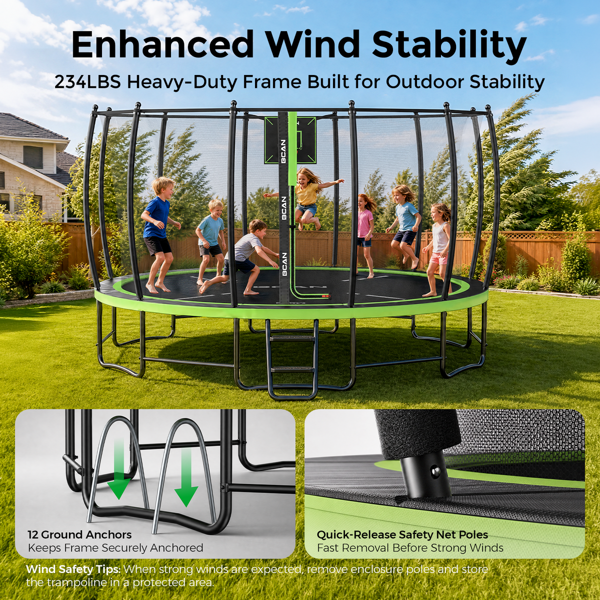 BCAN 16FT Recreational Trampoline with Enclosure for Kids Adults, ASTM Approved, Outdoor Trampolines with Ladder for Kids